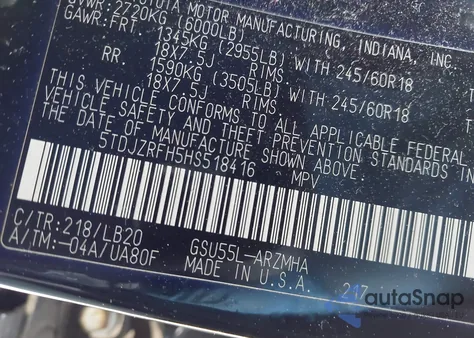 2017 Toyota Highlander Xle из США, поврежденный, VIN 5TDJZRFH5HS518416